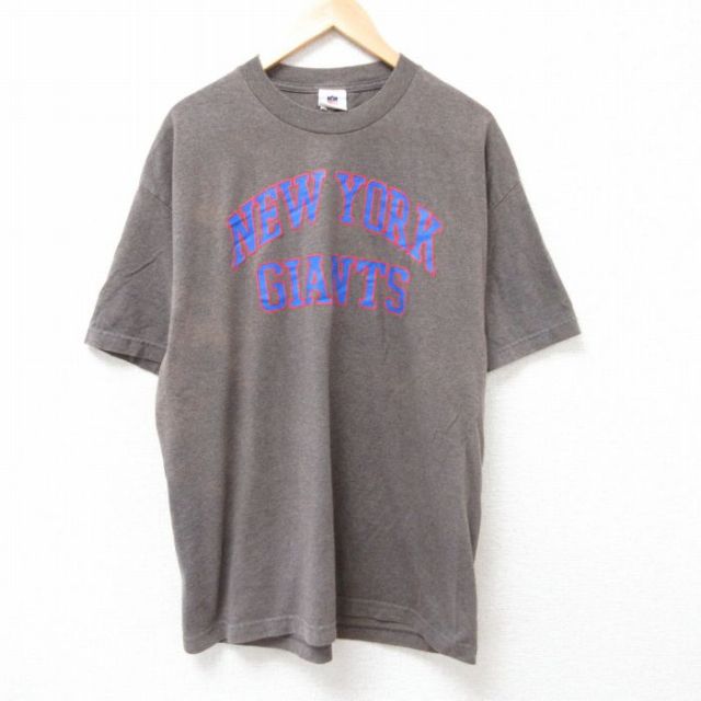 XL★古着 半袖 Tシャツ メンズ NFL ニューヨークジャイアンツ 大きいサイズ クルーネック 茶 ブラウン 霜降り アメフト スーパーボウル 25jul05 中古