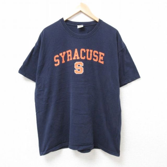 【50%OFF】XL★古着 半袖 Tシャツ メンズ シラチュース 大きいサイズ コットン クルーネック 濃紺 ネイビー 25jul05 中古