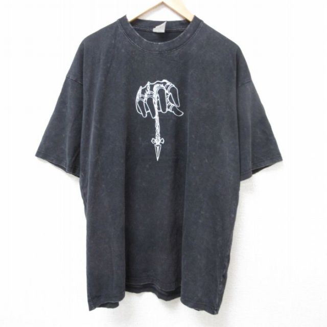 XL★古着 半袖 Tシャツ メンズ アニメ ハンターハンター クラピカ 大きいサイズ ボロ コットン クルーネック 黒 ブラック 25jul05 中古