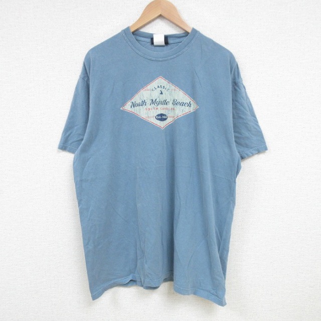 【50%OFF】XL★古着 半袖 Tシャツ メンズ ノースマートルビーチ 大きいサイズ コットン クルーネック 薄紺 ネイビー 25jul05 中古