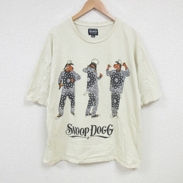 XL★古着 半袖 Tシャツ メンズ ヒップホップ ラップ スヌープドッグ 大きいサイズ コットン クルーネック 生成り 25jul05 中古