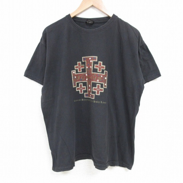 XL★古着 半袖 Tシャツ メンズ ホーリーランド 大きいサイズ クルーネック 黒 ブラック 25jul05 中古