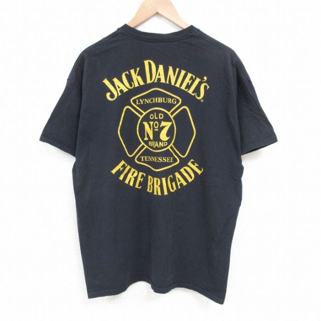 XL★古着 半袖 Tシャツ メンズ ウィスキー ジャックダニエル コットン クルーネック 黒 ブラック 25jul05 中古
