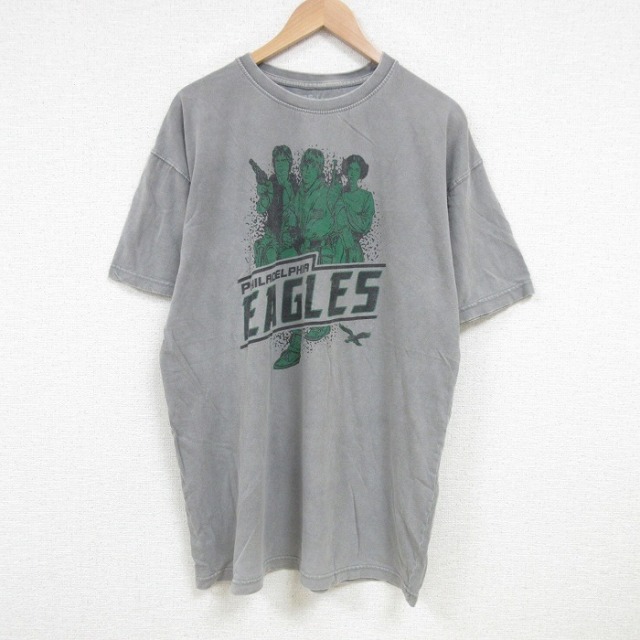 XL★古着 ジャンクフード JUNK FOOD 半袖 Tシャツ メンズ スターウォーズ STAR WARS NFL フィラデルフィアイーグルス 大きいサイズ コットン クルーネック 濃グレー 霜降り アメフト スーパーボウル 25jul05 中古