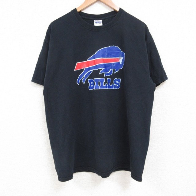 【50%OFF】XL★古着 半袖 Tシャツ メンズ NFL バッファロービルズ コットン クルーネック 黒 ブラック アメフト スーパーボウル 25jul14 中古