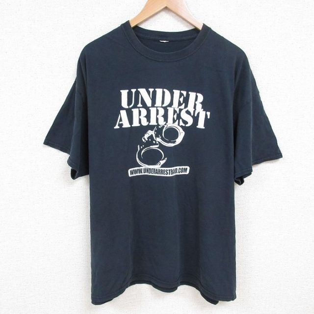 【50%OFF】XL★古着 半袖 Tシャツ メンズ 手錠 大きいサイズ クルーネック 濃紺 ネイビー 25jul09 中古