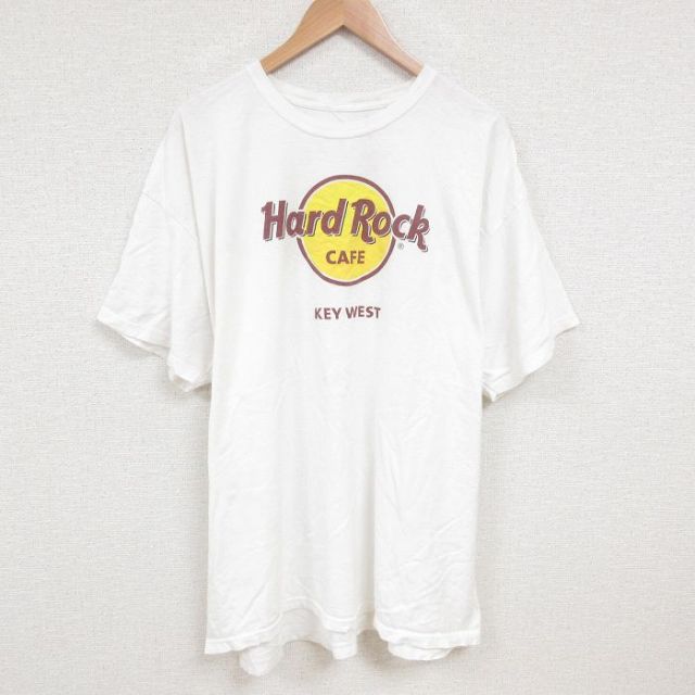 【50%OFF】XL★古着 半袖 Tシャツ メンズ ハードロックカフェ キーウエスト 大きいサイズ コットン クルーネック 白 ホワイト 25jul09 中古