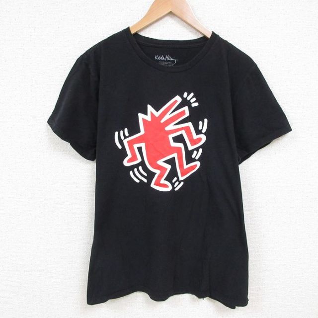 XL★古着 半袖 Tシャツ メンズ 画家 キースへリング コットン クルーネック 黒 ブラック 25jul09 中古