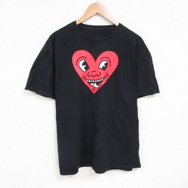 XL★古着 半袖 Tシャツ メンズ 画家 キースヘリング コットン クルーネック 黒 ブラック 25jul09 中古