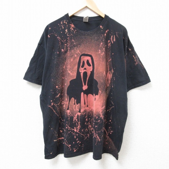 XL★古着 半袖 Tシャツ メンズ ホラー映画 スクリーム 大きいサイズ コットン クルーネック 黒 ブラック ブリーチ加工 25jul09 中古
