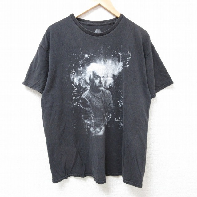 XL★古着 半袖 Tシャツ メンズ アインシュタイン クルーネック 黒 ブラック 25jul09 中古