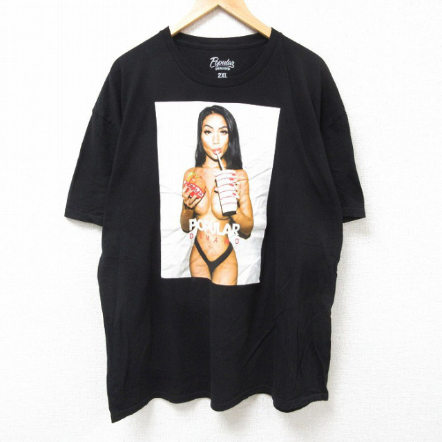 XL★古着 半袖 Tシャツ メンズ 女性 大きいサイズ コットン クルーネック 黒 ブラック 25jul09 中古