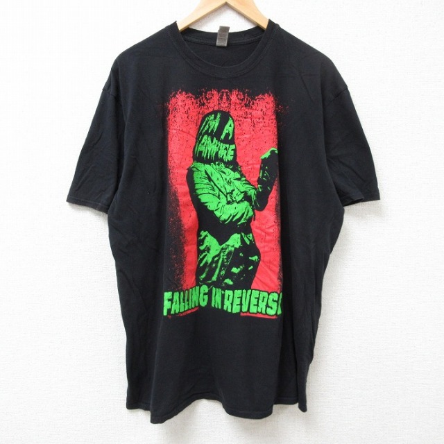 XL★古着 半袖 Tシャツ メンズ ロック バンド フォーリングインリヴァース 大きいサイズ コットン クルーネック 黒 ブラック 25jul09 中古