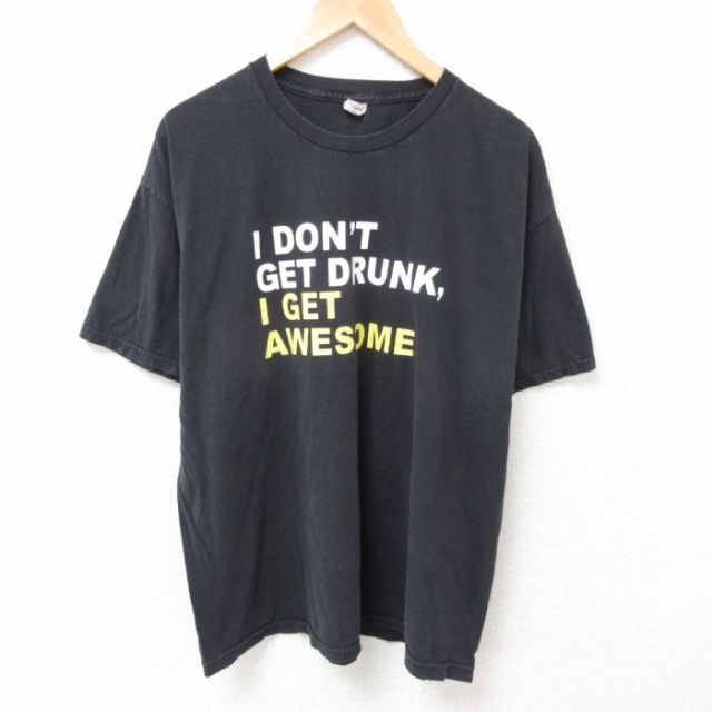 XL★古着 半袖 Tシャツ メンズ メッセージ コットン クルーネック 黒 ブラック 25jul12 中古
