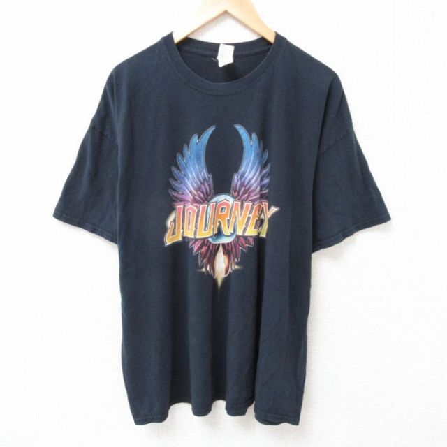 XL★古着 半袖 ロック バンド Tシャツ メンズ ジャーニー 大きいサイズ コットン クルーネック 黒 ブラック 25jul12 中古