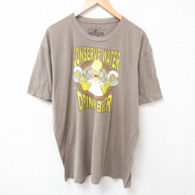 【50%OFF】XL★古着 半袖 Tシャツ メンズ アニメ ザシンプソンズ 大きいサイズ クルーネック 茶 ブラウン 【spe】 25jul12 中古
