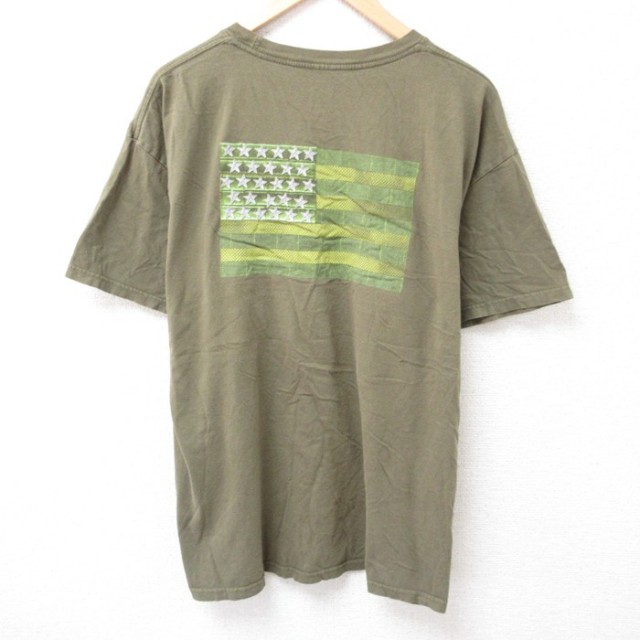 【50%OFF】XL★古着 5.11 タクティカル 半袖 Tシャツ メンズ 星条旗 大きいサイズ コットン クルーネック 濃緑 グリーン 25jul15 中古