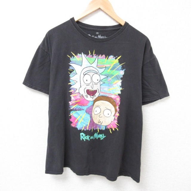 【50%OFF】XL★古着 リップルジャンクション 半袖 Tシャツ メンズ アニメ リックアンドモーティ コットン クルーネック 黒 ブラック 25jul15 中古
