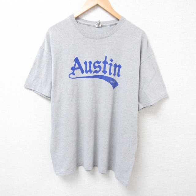 【50%OFF】XL★古着 半袖 Tシャツ メンズ オースティン クルーネック グレー 霜降り 25jul17 中古