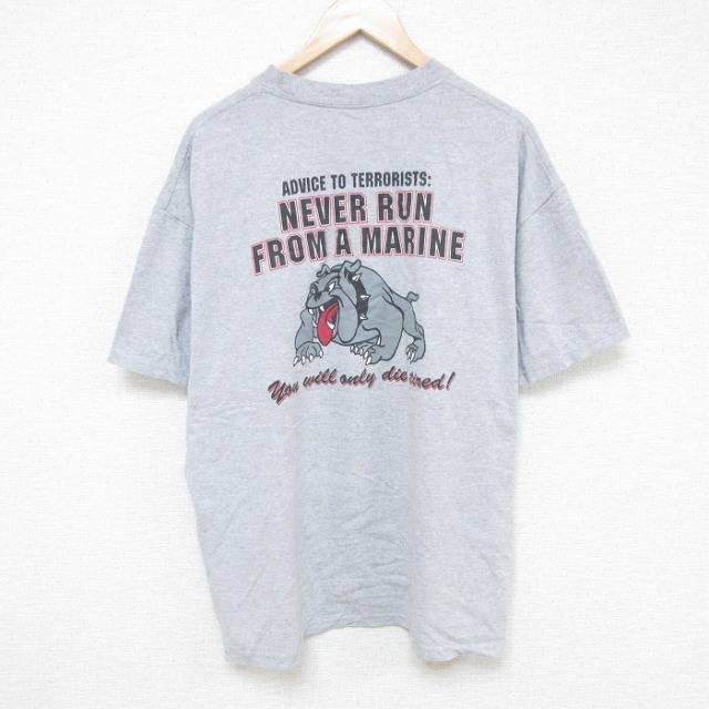 XL★古着 半袖 Tシャツ メンズ ミリタリー USMC クルーネック グレー 霜降り 25jul17 中古