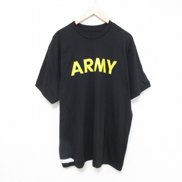 XL★古着 半袖 Tシャツ メンズ ミリタリー アーミー ARMY 大きいサイズ ロング丈 クルーネック 黒 ブラック 25jul17 中古