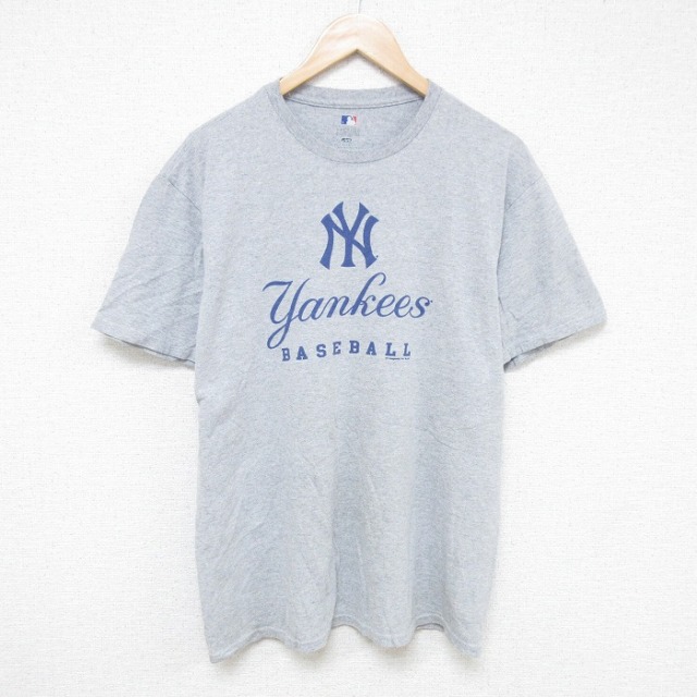 L★古着 半袖 Tシャツ メンズ MLB ニューヨークヤンキース クルーネック グレー 霜降り メジャーリーグ ベースボール 野球 25jul17 中古