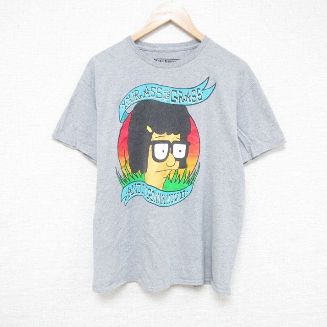【50%OFF】M★古着 リップルジャンクション 半袖 Tシャツ メンズ アニメ ボブズバーガーズ クルーネック グレー 霜降り 25jul17 中古