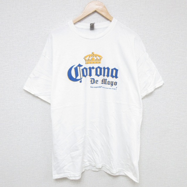 XL★古着 半袖 Tシャツ メンズ コロナ コットン クルーネック 白 ホワイト 25jul17 中古