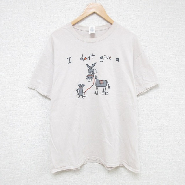 【20%OFF】XL★古着 半袖 Tシャツ メンズ ネズミ 馬 コットン クルーネック ベージュ カーキ 25jul18 中古