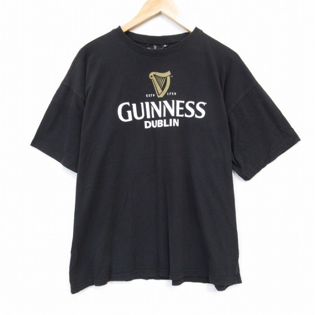 XL★古着 半袖 Tシャツ メンズ ギネス 大きいサイズ コットン クルーネック 黒 ブラック 25jul24 中古