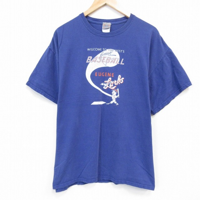 【50%OFF】XL★古着 半袖 Tシャツ メンズ ベースボール コットン クルーネック 青 ブルー 25jul24 中古