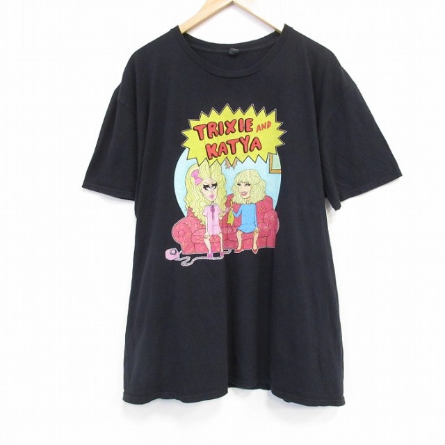 XL★古着 半袖 Tシャツ メンズ トリクシーとカティア 大きいサイズ コットン クルーネック 黒 ブラック 25jul24 中古