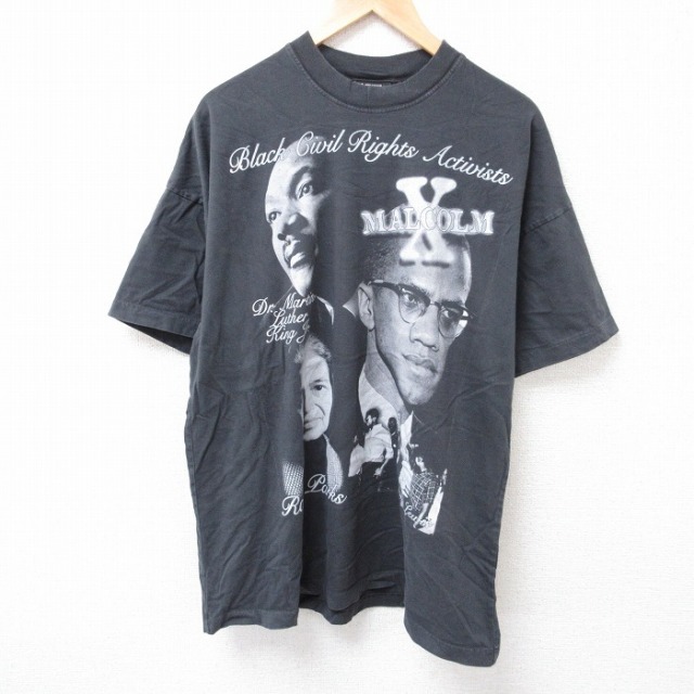 XL★古着 半袖 Tシャツ メンズ マルコムX キング牧師 ローザパークス 大きいサイズ コットン クルーネック 黒 ブラック 【spe】 25jul24 中古