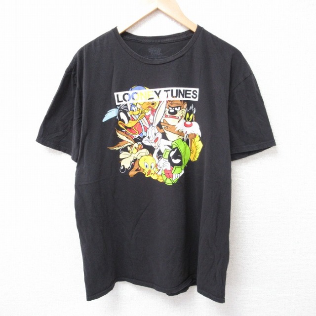 XL★古着 半袖 Tシャツ メンズ ルーニーテューンズ LOONEY TUNES マービンザマーシャン コットン クルーネック 黒 ブラック 25jul24 中古