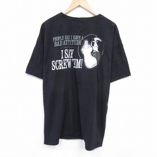 XL★古着 ヘインズ Hanes 半袖 Tシャツ メンズ ビッグドッグス 大きいサイズ コットン クルーネック 黒 ブラック 25jul24 中古