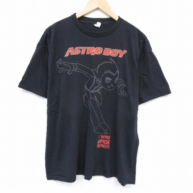 XL★古着 半袖 Tシャツ メンズ アニメ 鉄腕アトム コットン クルーネック 黒 ブラック 25jul24 中古