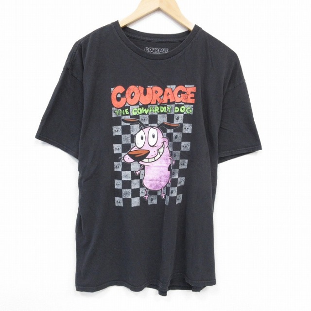 XL★古着 半袖 Tシャツ メンズ アニメ カートゥーンネットワーク おくびょうなカーレッジくん ーコットン クルーネック 黒 ブラック 25jul24 中古