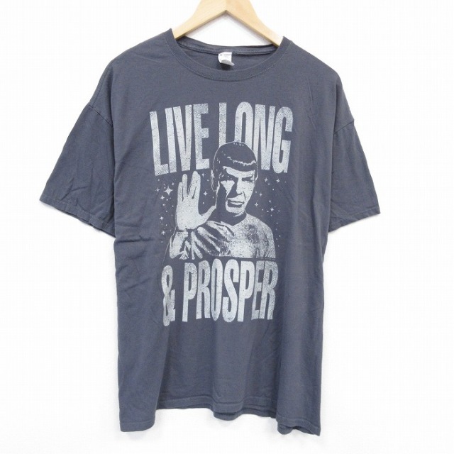 XL★古着 半袖 Tシャツ メンズ ドラマ スタートレック STAR TREK 大きいサイズ コットン クルーネック 濃グレー 25jul24 中古