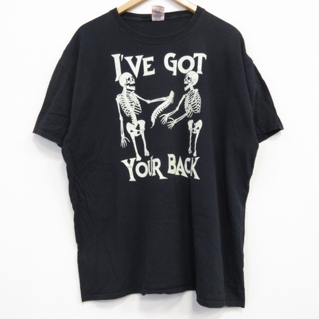 XL★古着 半袖 Tシャツ メンズ スケルトン コットン クルーネック 黒 ブラック 25jul19 中古