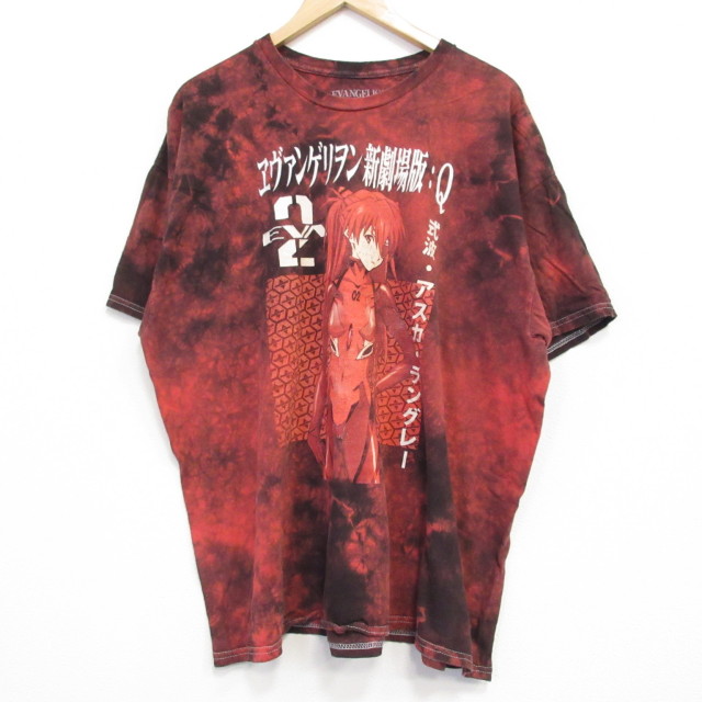 XL★古着 半袖 Tシャツ メンズ アニメ エヴァンゲリオン アメリカ 大きいサイズ コットン クルーネック 赤他 レッド タイダイ 【spe】 25jul19 中古
