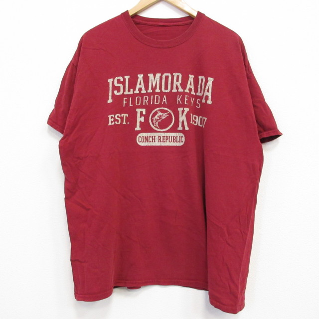 【50%OFF】XL★古着 半袖 Tシャツ メンズ フロリダ クルーネック 赤 レッド 25jul19 中古