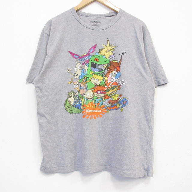 【50%OFF】L★古着 半袖 Tシャツ メンズ アニメ ニコロデオン ラグラッツ クルーネック グレー 霜降り 25jul19 中古
