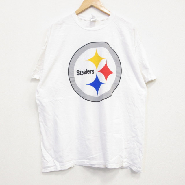 【50%OFF】XL★古着 半袖 Tシャツ メンズ NFL ピッツバーグスティーラーズ コットン クルーネック 白 ホワイト アメフト スーパーボウル 25jul19 中古