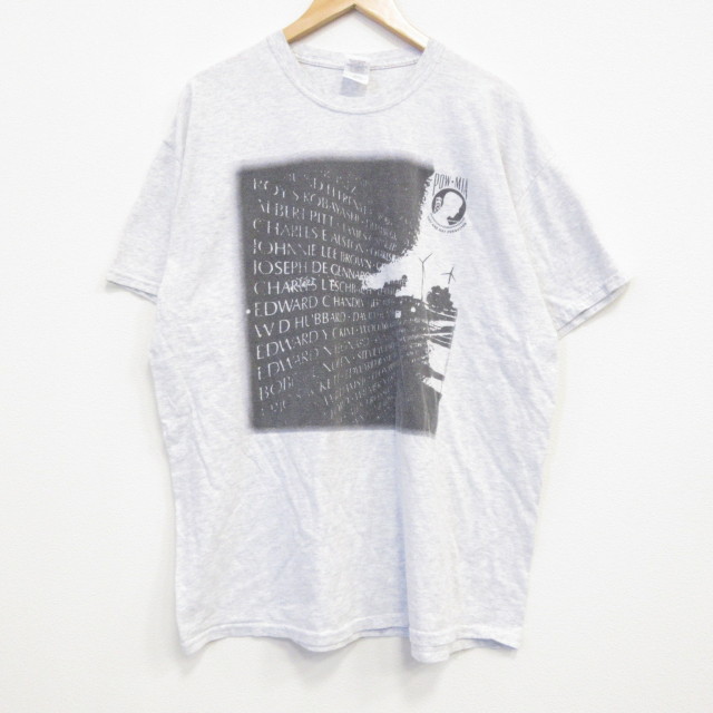 XL★古着 半袖 Tシャツ メンズ POWMIA クルーネック 薄グレー 霜降り 25jul19 中古