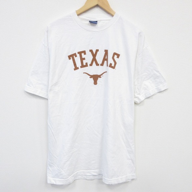 【50%OFF】XL★古着 半袖 Tシャツ メンズ テキサス クルーネック 白 ホワイト 25jul22 中古