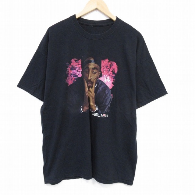 【50%OFF】XL★古着 半袖 Tシャツ メンズ 映画 ポエティックジャスティス トゥパック 2パック 2PAC 大きいサイズ クルーネック 黒 ブラック 25jul22 中古