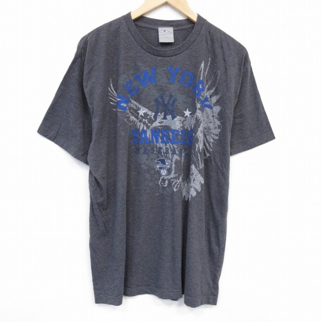 【20%OFF】XL★古着 半袖 Tシャツ メンズ MLB ニューヨークヤンキース クルーネック 濃グレー 霜降り 25jul22 中古