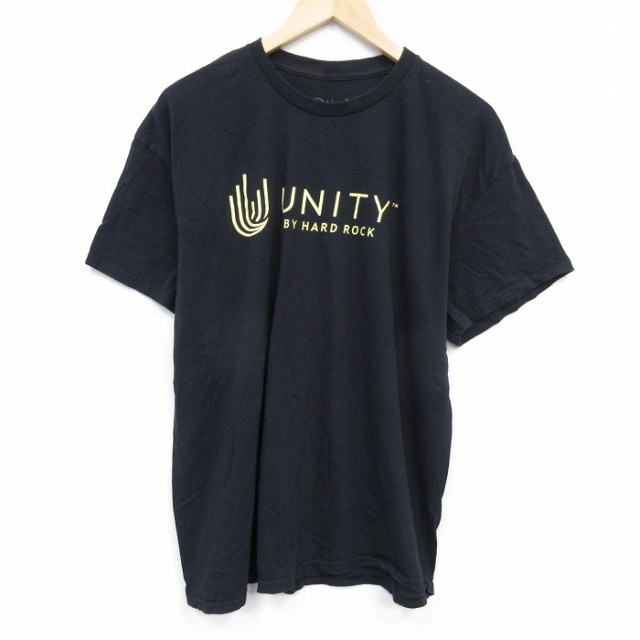 XL★古着 半袖 Tシャツ メンズ ハードロックカフェ UNITY コットン クルーネック 黒 ブラック 25jul22 中古