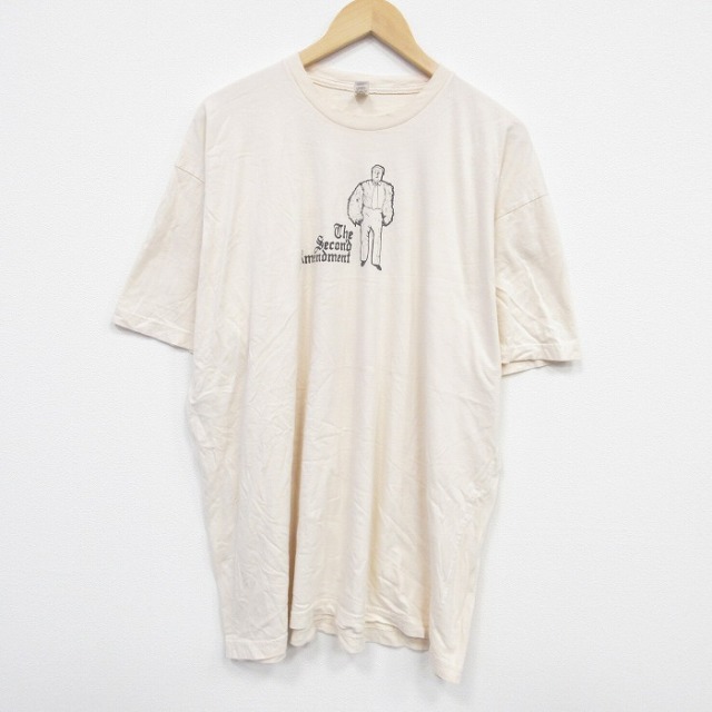 XL★古着 アメリカンアパレル AMERICAN APPAREL 半袖 Tシャツ メンズ Second 大きいサイズ コットン クルーネック USA製 薄ベージュ カーキ 25jul22 中古