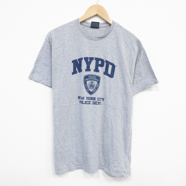 L★古着 半袖 Tシャツ メンズ ニューヨークポリス クルーネック グレー 霜降り 25jul22 中古